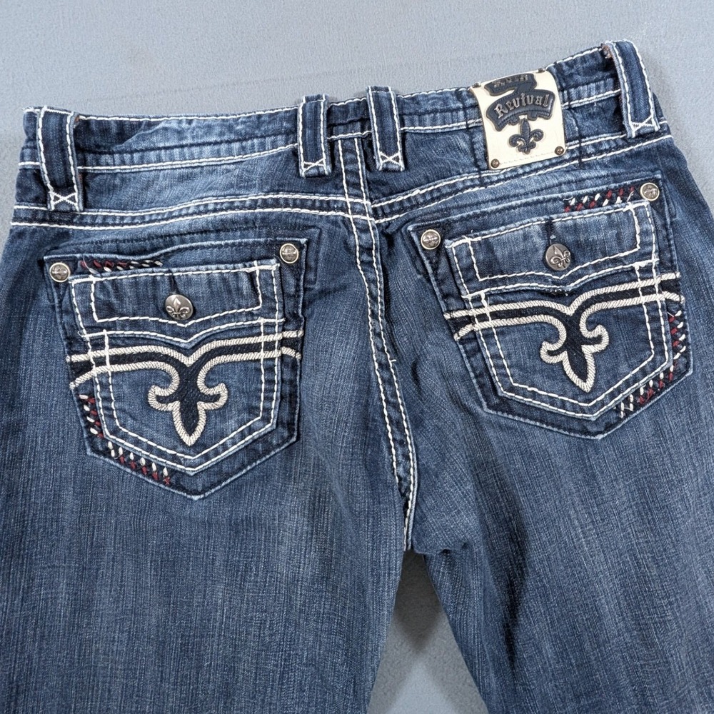 Rock Revival Pierre‎ Straight Jeans Mens 38 Blue Denim Embroidered